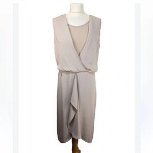 AllSaints Taupe Gray Beige Draped Chiffon Knee Length Flowy Dress Size 2